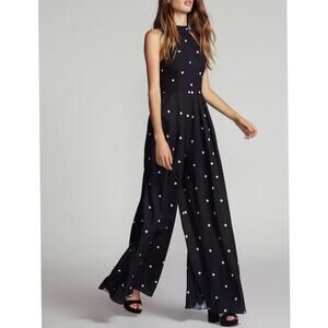 Free people Fame & Partners halter jumpsuit Sz. 2 black polka dots wide leg